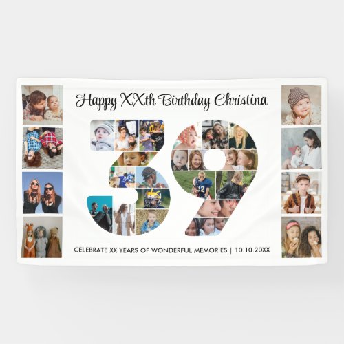 39th Birthday Party Number 39 Photo Collage Banner