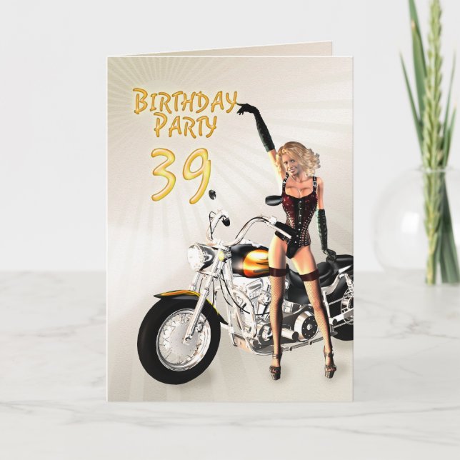 39th Birthday party with a girl and motorbike Invitation (Front)