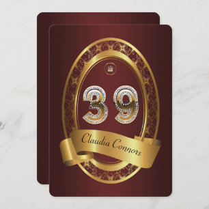 39th,birthday party woman man,elegant color invitation