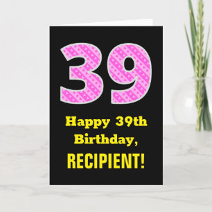39th Birthday: Pink Stripes and Hearts "39" + Name Card