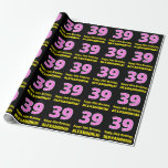 [ Thumbnail: 39th Birthday: Pink Stripes and Hearts "39" + Name Wrapping Paper ]