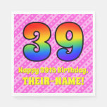 [ Thumbnail: 39th Birthday: Pink Stripes & Hearts, Rainbow # 39 Napkins ]