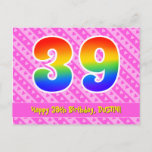 [ Thumbnail: 39th Birthday: Pink Stripes & Hearts, Rainbow 39 Postcard ]