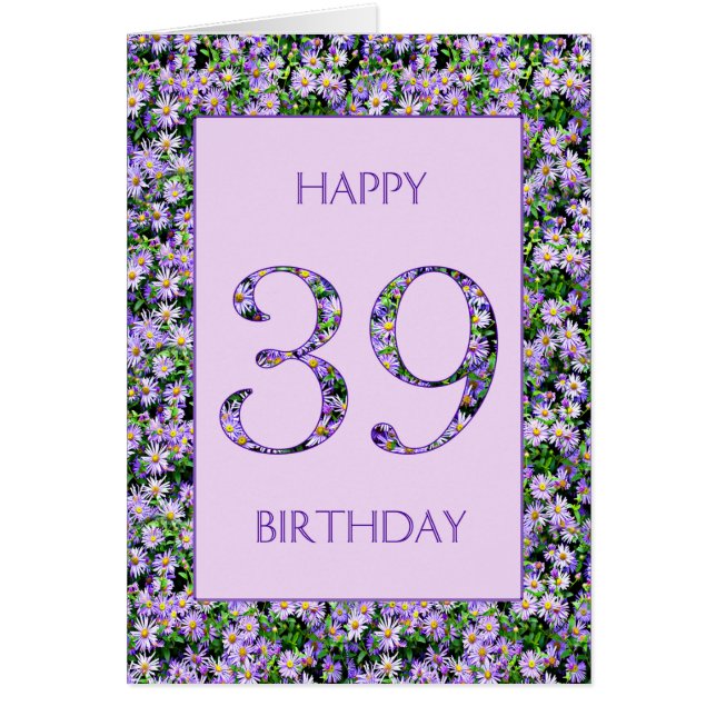 39th Birthday Purple Daisies Cards (Front)