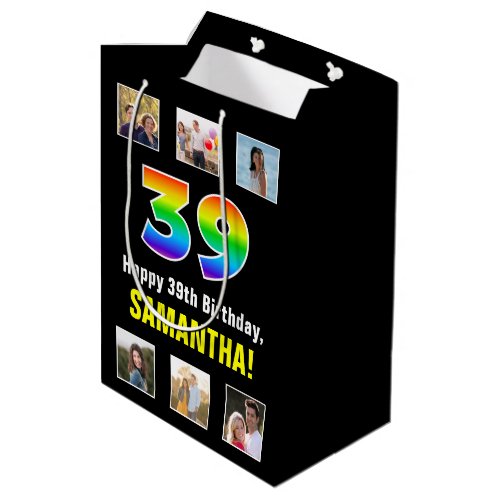 39th Birthday Rainbow 39 Custom Photos  Name Medium Gift Bag