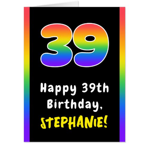 39th Birthday Rainbow Spectrum  39 Custom Name Card