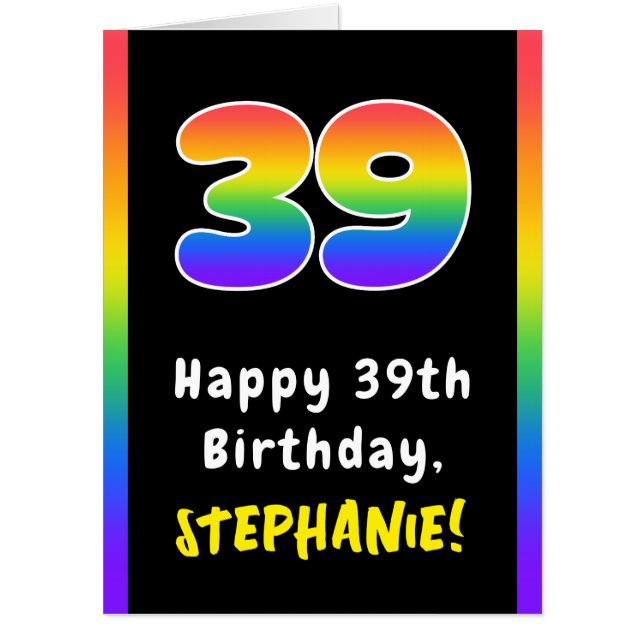 39th Birthday: Rainbow Spectrum # 39, Custom Name Card (Front)
