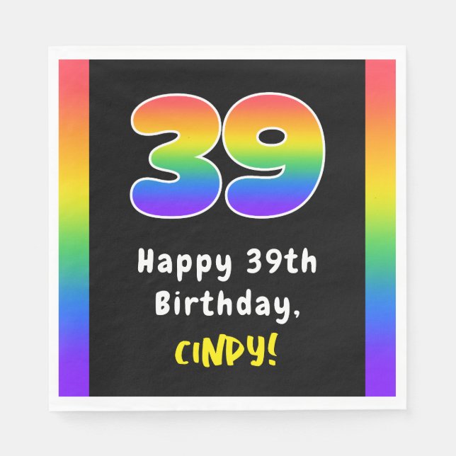 39th Birthday: Rainbow Spectrum # 39, Custom Name Napkins (Front)
