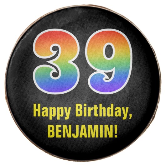 39th Birthday - Rainbow Spectrum Pattern Number 39 Chocolate Covered Oreo (Front)