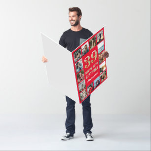 39th Birthday Red & Gold Photo Collage Extra Large Card