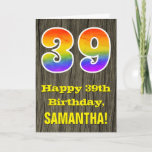 [ Thumbnail: 39th Birthday: Rustic Faux Wood Look, Rainbow "39" Card ]