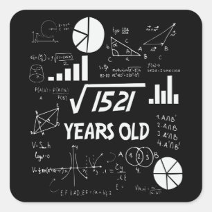 39th Birthday Square Root Math 39 Years Old Bday Square Sticker