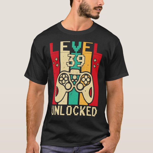 39th Gamer Boy Saying Vintage Level 39 Unlocked Ga T-Shirt (Front)