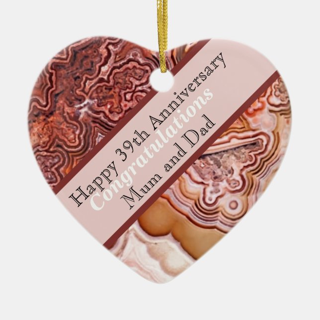 39th Wedding Anniversary Agate  Ceramic Ornament (Front)