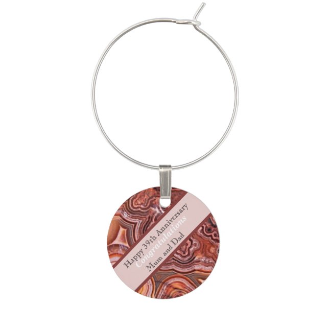39th Wedding Anniversary Agate Wine Charm (Front)