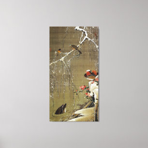 3. 雪中鴛鴦図, 若冲 Mandarin Duck in The Snow, Jakuchū Canvas Print