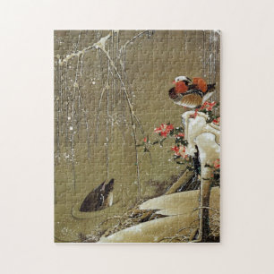 3. 雪中鴛鴦図, 若冲 Mandarin Duck in The Snow, Jakuchū Jigsaw Puzzle