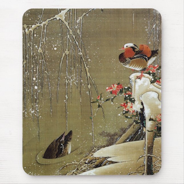 3. 雪中鴛鴦図, 若冲 Mandarin Duck in The Snow, Jakuchū Mouse Pad (Front)