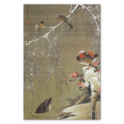 3 雪中鴛鴦図 若冲 Mandarin Duck in The Snow Jakuchū Tissue Paper