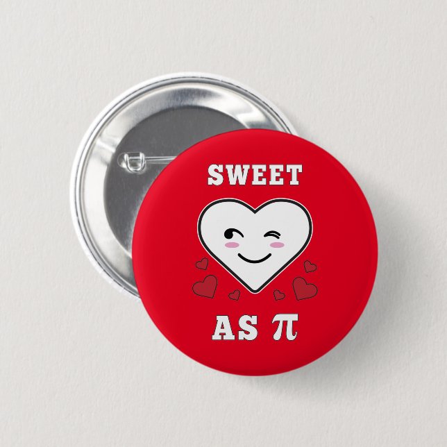 3.14 Heart Sweet As Pi Funny Math Joke Button (Front & Back)
