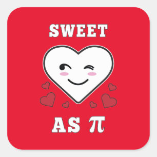3.14 Heart Sweet As Pi Funny Math Joke Square Sticker