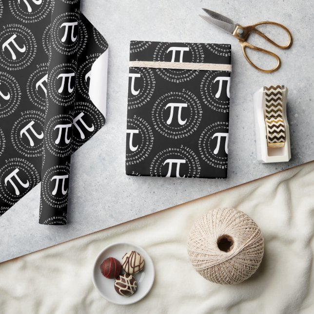 3.14 Pi Number Spiral Black Pi Day Wrapping Paper (Crafts)