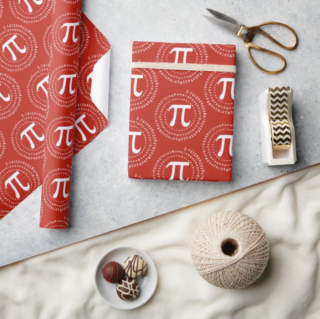3.14 Pi Number Spiral Red Pi Day Wrapping Paper (Crafts)