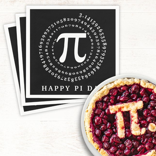 3.14 Spiral Number Happy Pi Day Black Napkins (Creator Uploaded)