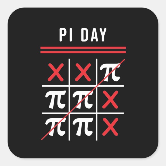3.14 Tic-Tac-Toe Noughts And Crosses Happy Pi Day Square Sticker (Front)