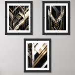 3 1920s Art deco prints framed bed<br><div class="desc">1920s Art deco print. A striking composition of bold,  intersecting geometric shapes,  metallic accents,  and sleek black and white hues,  juxtaposed in a dynamic,  modernist arrangement,  with sharp,  geometric lines,  contrasting shapes,  and a sense of dynamic tension.</div>
