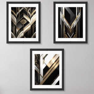 3 1920s Art deco prints framed bed
