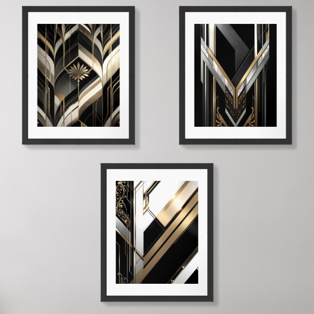 3 1920s Art deco prints framed bed (Front)