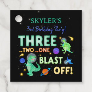 3 2 1 Blast Off Dinosaur Space 3rd Birthday Favor Tags
