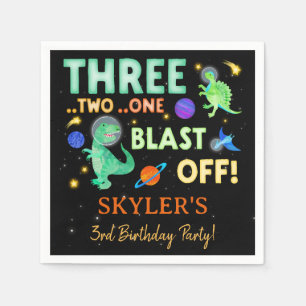 3 2 1 Blast Off Dinosaur Space 3rd Birthday Napkins