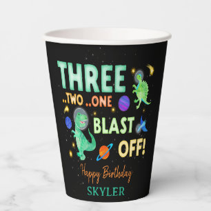 3 2 1 Blast Off Dinosaur Space 3rd Birthday Paper Cups