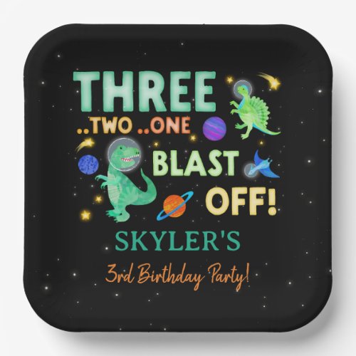 3 2 1 Blast Off Dinosaur Space 3rd Birthday Paper Plates