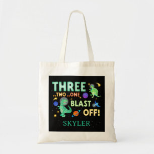 3 2 1 Blast Off Dinosaur Space 3rd Birthday Party Tote Bag