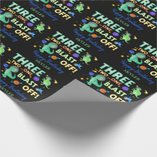 3 2 1 Blast Off Dinosaur Space 3rd Birthday Party  Wrapping Paper