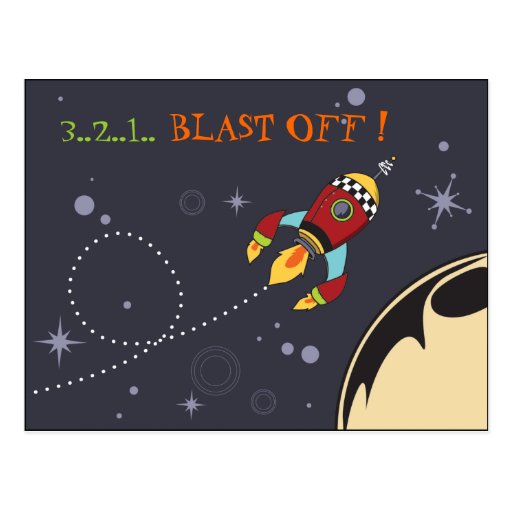 3,2,1 Blast Off, retro rocket Postcard | Zazzle