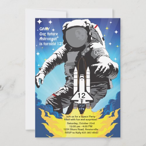3-2-1 Takeoff Space Birthday Party Invitation