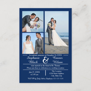 3/4 Photos Vertical Blue- 3x5 Wedding Announcement