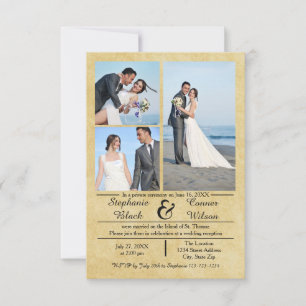 3/4 Photos Vertical Old Paper-3x5 Wedding Announce Invitation