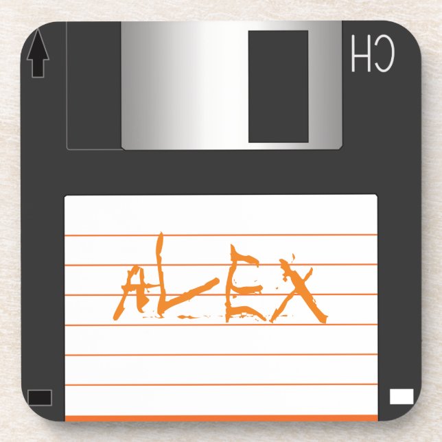 3.5 inch Floppy Disks with Label for Geek Nerds Drink Coaster (Front)