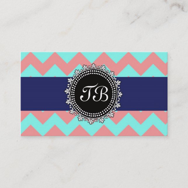 3.5"x2.0" Business Card Chevron Seafoam&Salmon (Front)