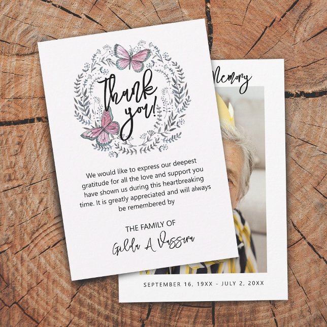 3.5"x5" Butterfly Floral Funeral Thank You Card (3.5"x5" Butterfly Floral Funeral Thank You Card)