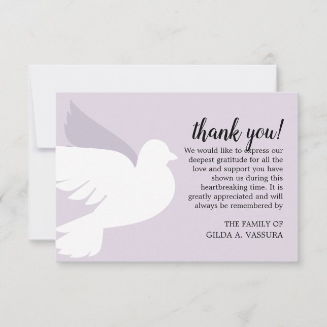3.5"x5" Dove Funeral Thank You Card (Front)