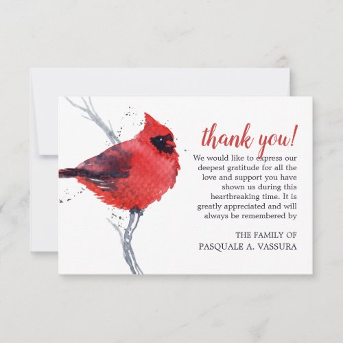 35x5 Funeral Cardinal Bird Watercolor Thank You Card