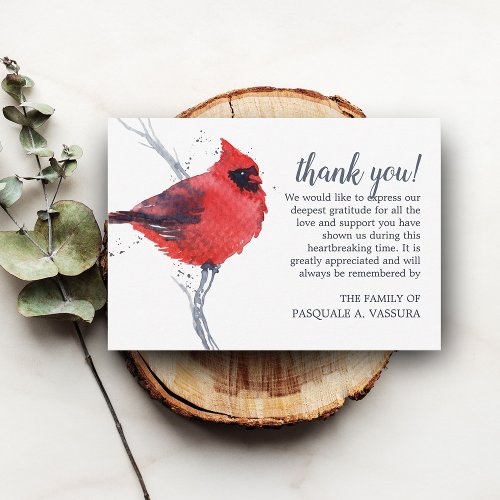 35x5 Watercolor Cardinal Bird Funeral Thank You Card