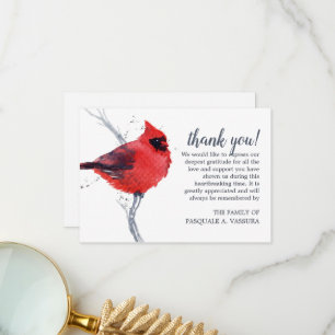3.5"x5" Watercolor Cardinal Bird Funeral Thank You Card