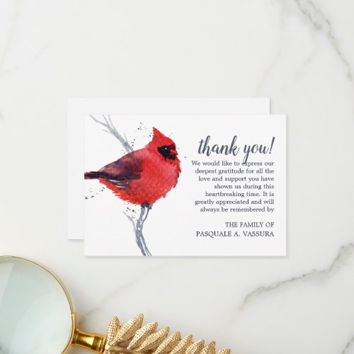 35x5 Watercolor Cardinal Bird Funeral Thank You Card